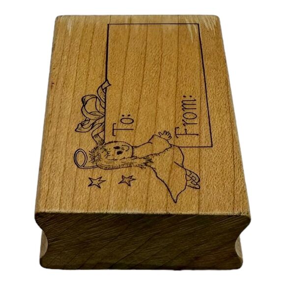 Great Impressions Christmas Holiday Angel Stars To From Label Wood Rubber Stamp - Picture 5 of 6
